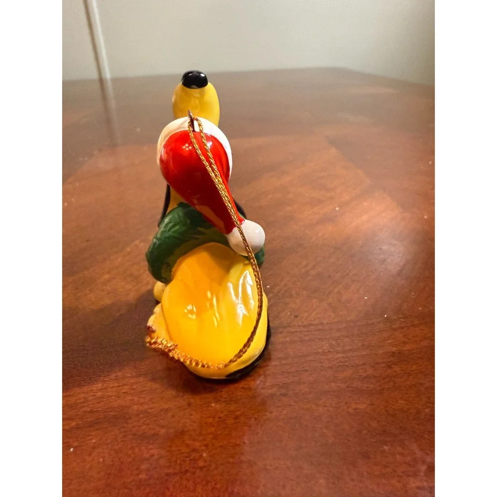 Vtg Disney Pluto Christmas Ornament Japan Ceramic Dog Santa Hat Holiday Decor‎